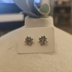 Sterling Silver Floral Stud Earrings - Silver